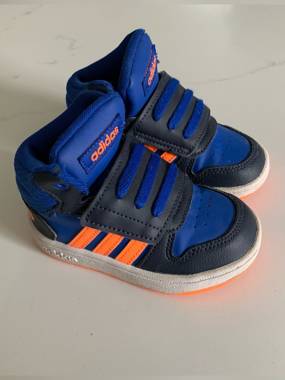 Adidas Toddler Kids High-Top Sneakers in Blue and Orange